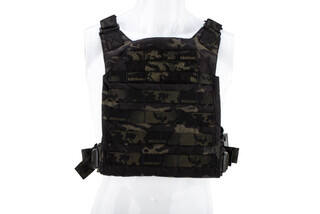 Grey Ghost Gear Minimalist Plate Carrier in Multicam Black with three rows of hook and loop panels